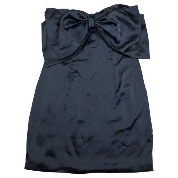 Thirty Thirty Mini Short Black Dress Satin Bow Front Party Semi Formal Strapless - Picture 7 of 7